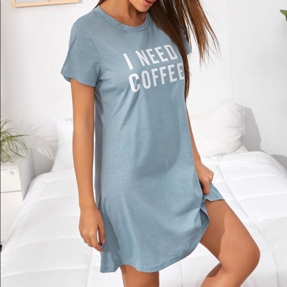 New Teal T-shirt Nightgown I Need Coffee​ - Picture 3 of 6